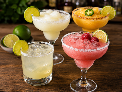 REPLACE → margarita pour, salt rim, lime, condensation
